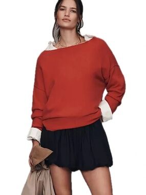 Anthropologie Haley Boat-Neck Wool Blend Sweater in Candy Apple Red nwt size M